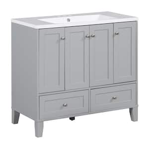 36 in. W x 18 in. D x 34 in. H Single Sink Bath Vanity in Gray with White Resin Top, 2 Drawers and 4 Doors