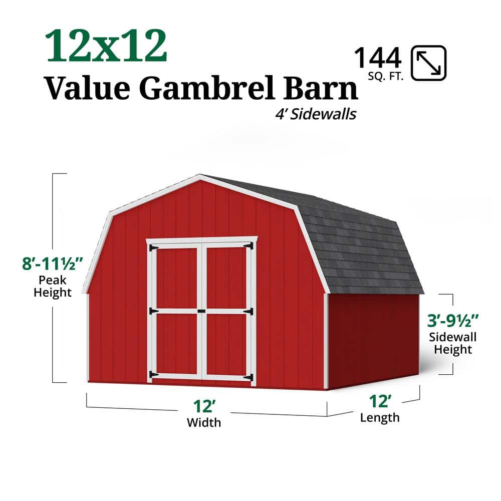 12' x 12' Red Wood Gambrel Roof Storage Shed Kit