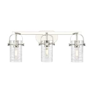 Pilaster II Cylinder 24.88 in. 3-Light Polished Nickel Vanity Light with Glass Shade