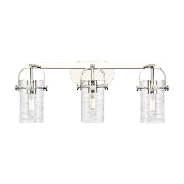 Innovations Pilaster II Cylinder 24.88 in. 3-Light Polished Nickel Vanity Light with Glass Shade