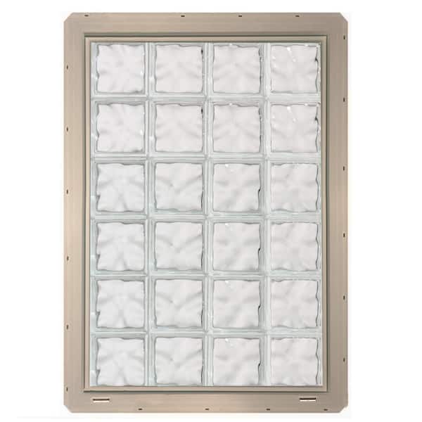 CrystaLok 31.75 in. x 46.75 in. x 3.25 in. Wave Pattern Vinyl Framed Glass Block Window with Clay Colored Vinyl Nailing Fin