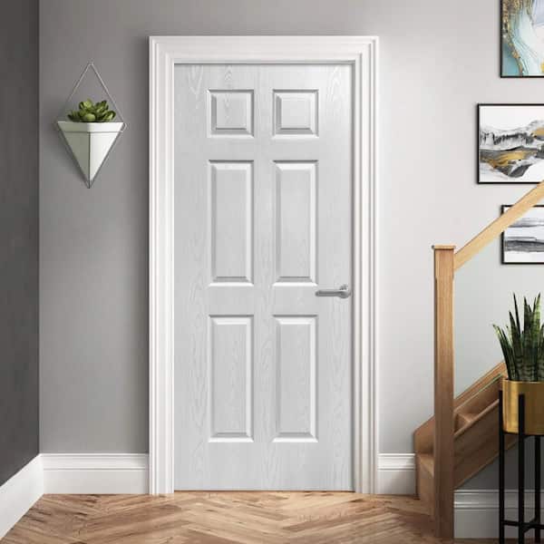 CALHOME 36 in. x 80 in. 6 Panel Hollow Core White Oak Finished PVC