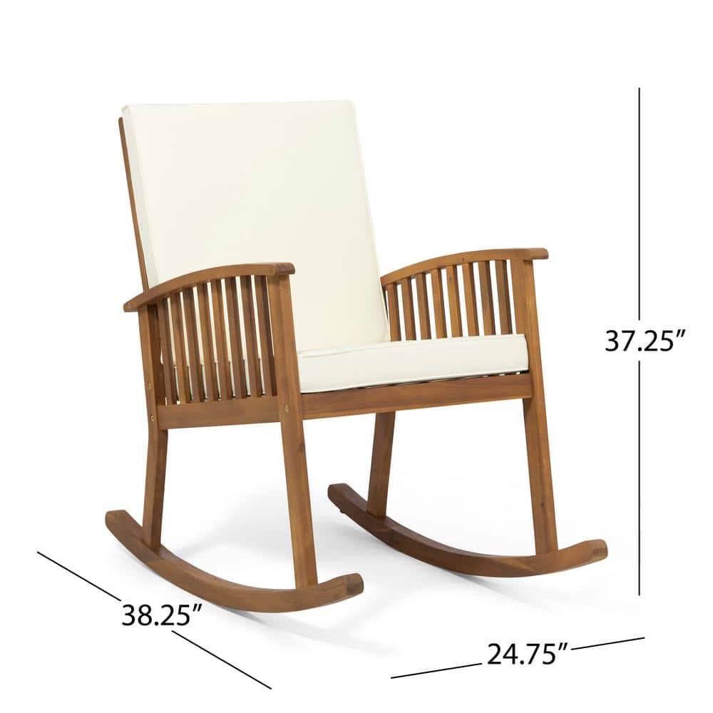 Brown Patina Acacia Wood Rocking Chair with Cream Cushions