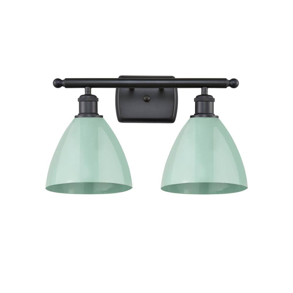Plymouth Dome 17.5 in. 2 Light Matte Black, Seafoam Vanity Light with Green Metal Shade price history on PriceWatchPro