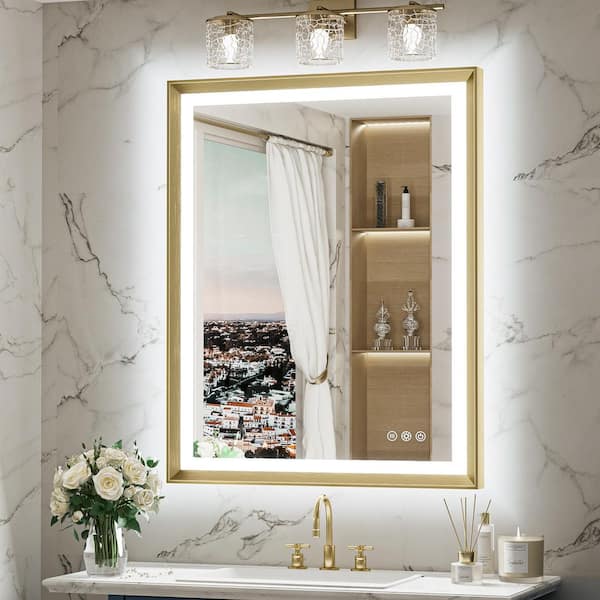 28 in. W x 36 in. H Rectangular Aluminum Framed with 3 Colors Dimmable LED Anti-Fog Wall Mount Bathroom Vanity Mirror