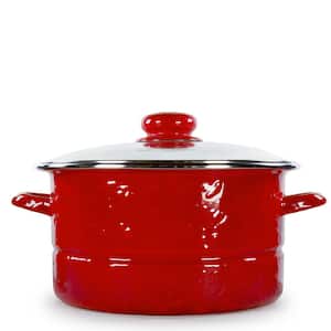 Solid Red 6 qt. Enamelware Stock Pot with Glass Lid