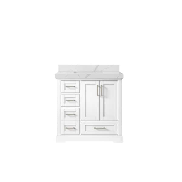 Willow Collections Boston 36 in. W x 22 in. D x 36 in. H Single Sink Bath Vanity Center in White with 2" Calacatta Quartz Top