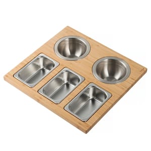 16.75 in. Workstation Kitchen Sink Composite Serving Board Set with Stainless Steel Bowls