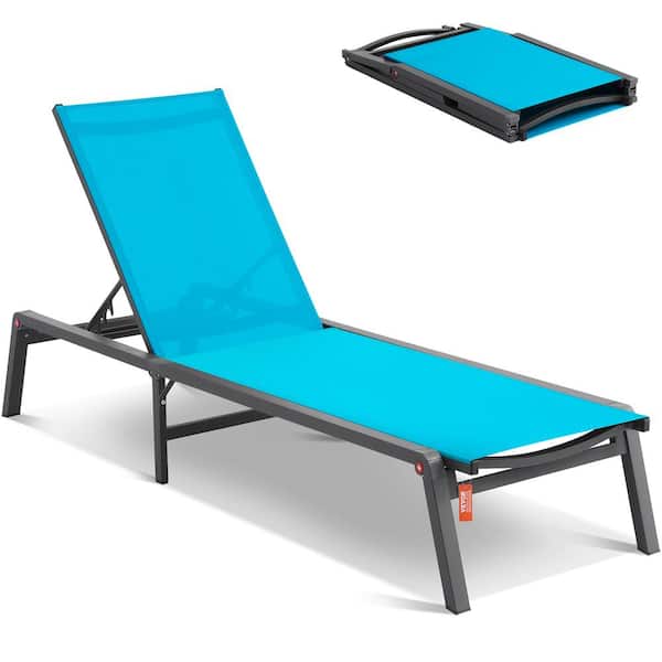 VEVOR Chaise Lounge Chair Outdoor, Aluminum Patio Lounge Chair with Adjustable 5-Position, Folding Pool Lounge Chair, Blue