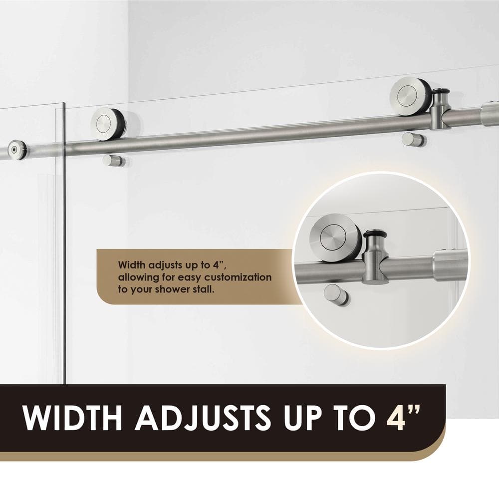 Lazaro 60" Brushed Nickel Frameless Sliding Tub Door with Clear Glass