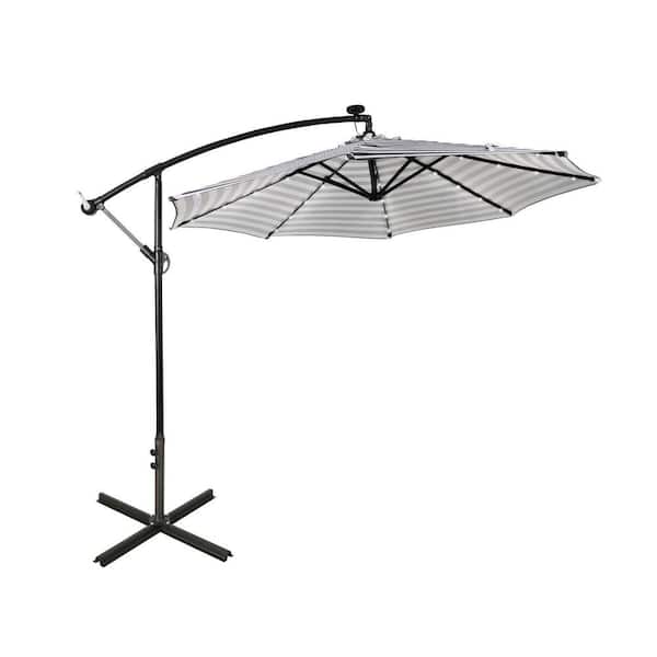 WESTIN OUTDOOR 10 ft. Cantilever Hanging Patio Umbrella in Gray and White with Solar LED