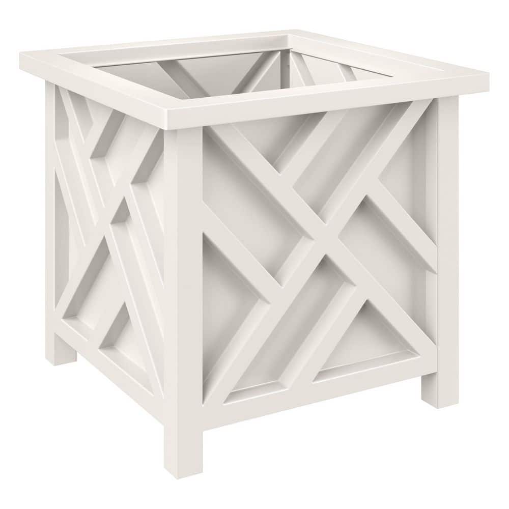 White Polypropylene 15.5-Inch Lattice Design Outdoor Planter Box