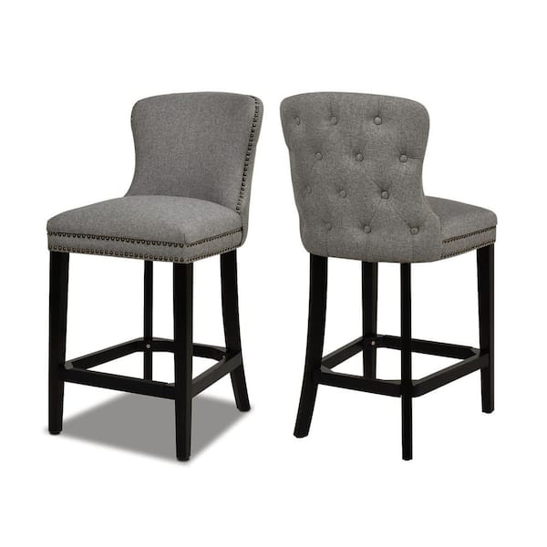 Jennifer Taylor Sonoma 27 in. Heathered Gray Linen Upholstered Armless Counter Height Bar Stool (Set of 2)