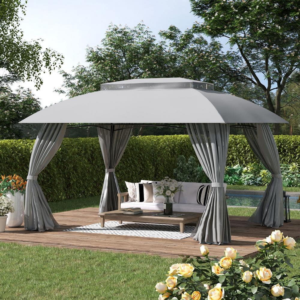 Gray Steel Frame Patio Gazebo with Double Vented Roof