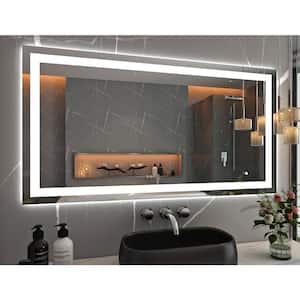 55 in. W x 30 in. H Large Rectangular Frameless Double Lighting Anti-Fog Wall Bathroom Vanity Mirror Super Bright