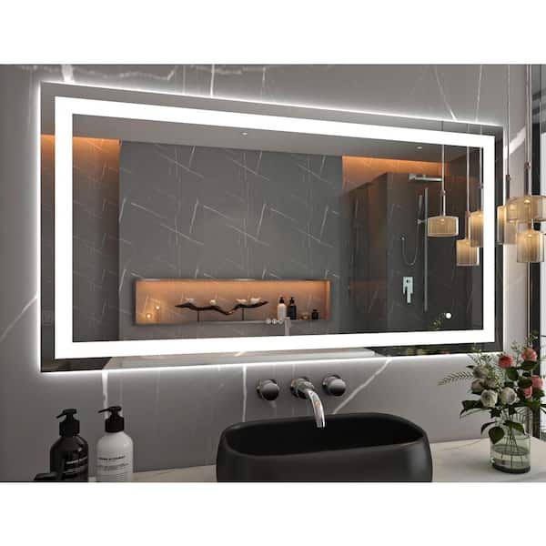 55 in. W x 30 in. H Large Rectangular Frameless Double Lighting Anti-Fog Wall Bathroom Vanity Mirror Super Bright