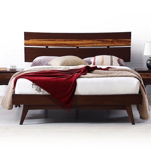 Unbranded Sarah Brown Burgundy Wood Frame Queen Platform Bed