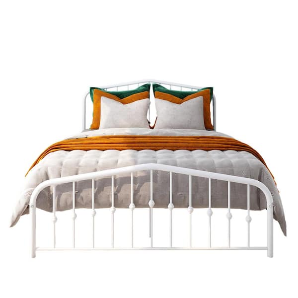Unbranded Modern Minimalist No Box Spring Needed 54.33 In w Full Size White Metal Bed Frame