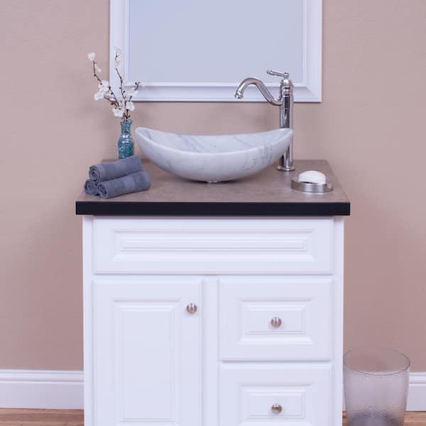 Oval Stone Vessel Sink in Carerra White Marble
