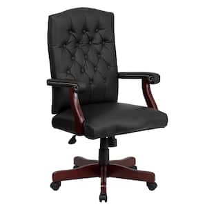 Martha Washington Faux Leather Swivel Executive Chair in Black Leather with Arms