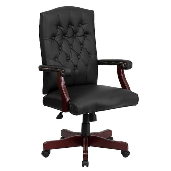 Flash Furniture Martha Washington Faux Leather Swivel Executive Chair in Black Leather with Arms