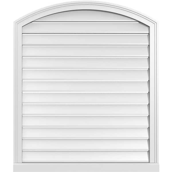 Ekena Millwork 34 in. x 38 in. Arch Top Surface Mount PVC Gable Vent: Decorative with Brickmould Sill Frame