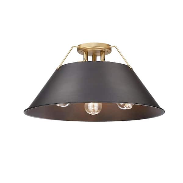 Golden Lighting Orwell 18.75 in. 3-Light Brushed Champagne Bronze and Rubbed Bronze Flush Mount