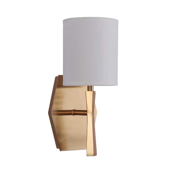 Chatham 11 in. 1 Light Satin Brass Finish Wall Sconce with White Linen Shade