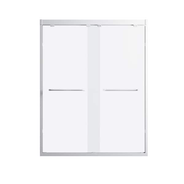 ANGELES HOME 60 in. W x 76 in. H Sliding Framed Shower Door in Silver 1/4 in. (6 mm) Clear Tempered Glass, Self-Cleaning, Big Rollers