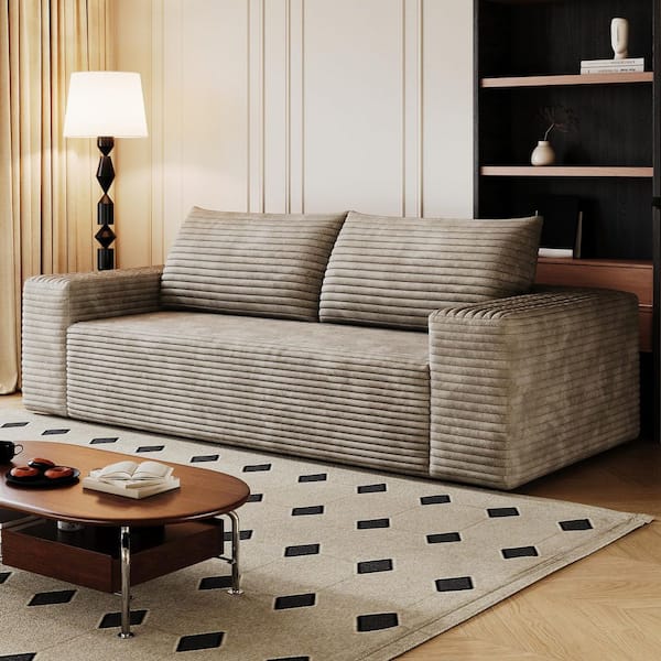 Lorenzo Modern 70.92 in. Square Arms Corduroy Cotton Upholstered Rectangle Compressed Sofa in Camel