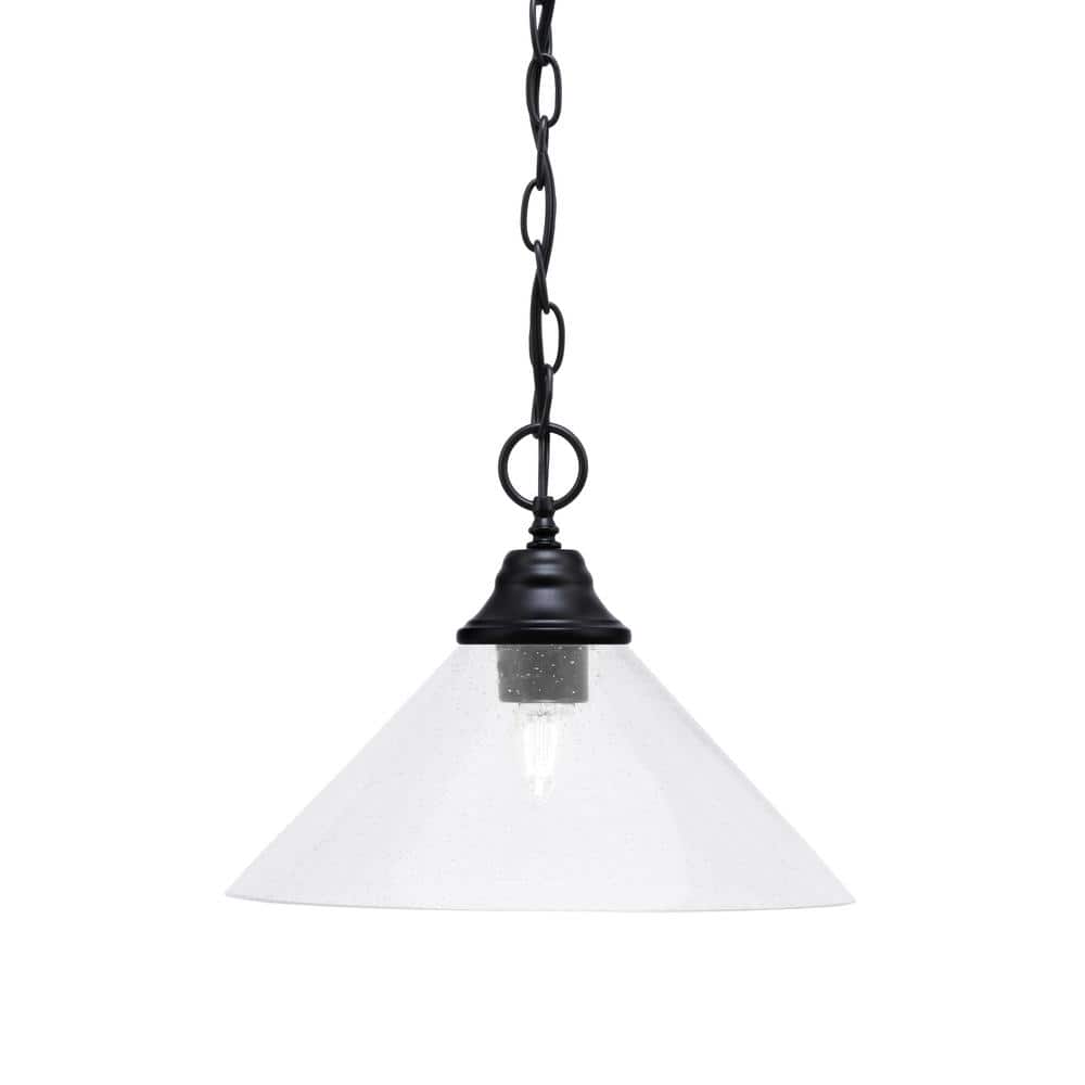 Kingston 100-Watt 1 Light Matte Black Finish Shaded Pendant Light with 12 i
