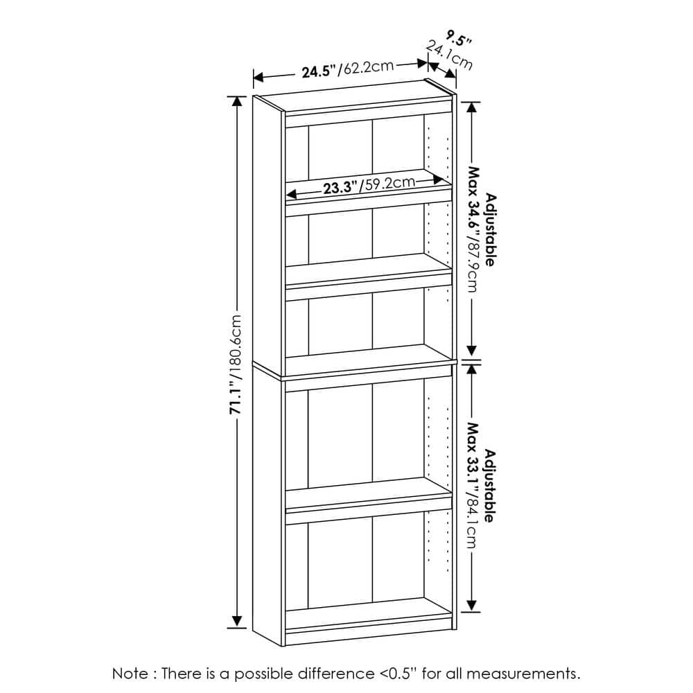 Amber Pine Adjustable 5-Tier Wooden Bookshelf
