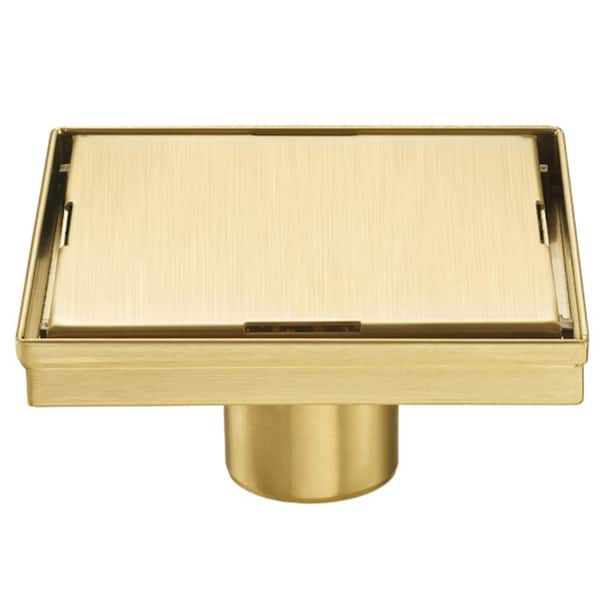 Gold Shower Set, Tile Insert 5 Inch Square Drain with Gold Shower