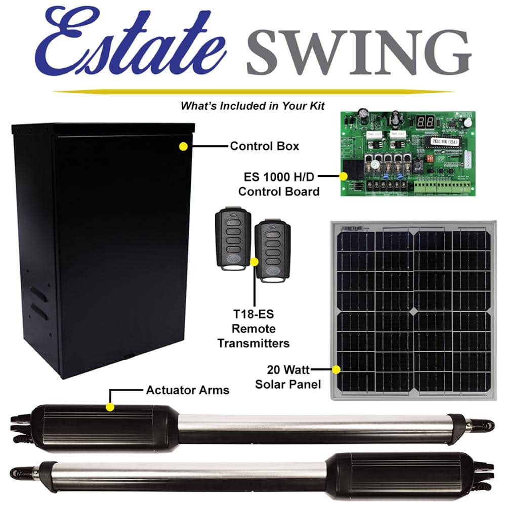 Estate Swing Dual Swing Automatic Gate Opener Kit with 20Watt Solar