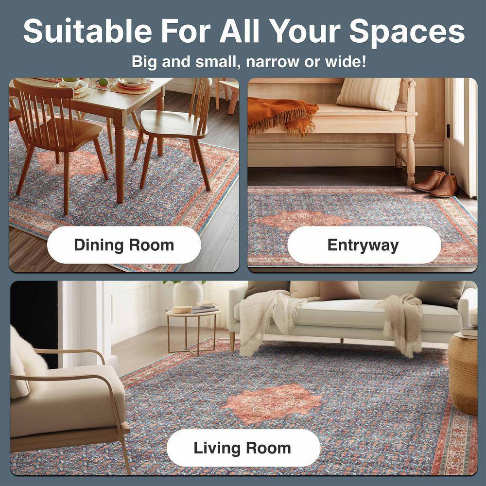 Blue Red 5' x 7' Chenille Oriental Area Rug