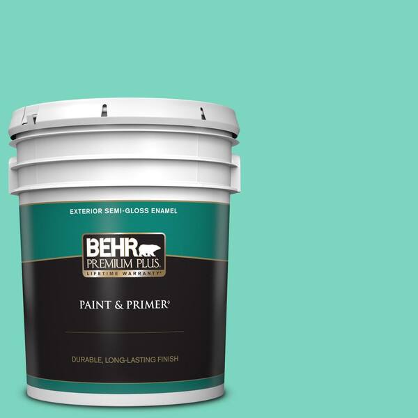 BEHR PREMIUM PLUS 5 gal. #P430-3 Green Parakeet Semi-Gloss Enamel Exterior Paint & Primer