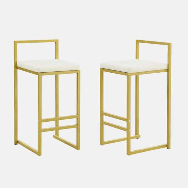 wetiny 25.17 in. Modern White Metal Velvet Counter Height Bar Stool Set of 2 with Back & Footrest