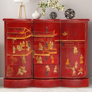 Red Lacquer Courtyard Accent Cabinet