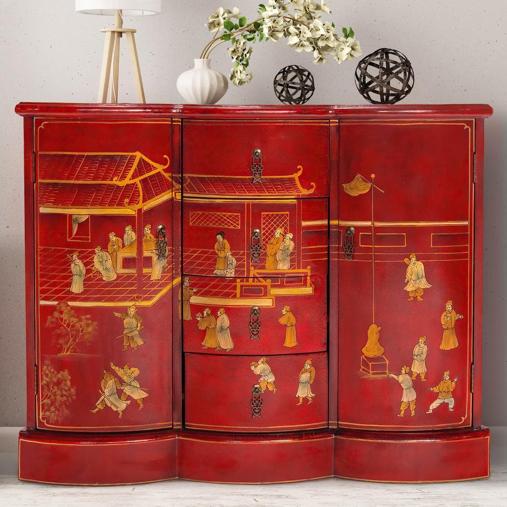 Red Lantern Red Lacquer Courtyard Accent Cabinet L3-F26 - The Home