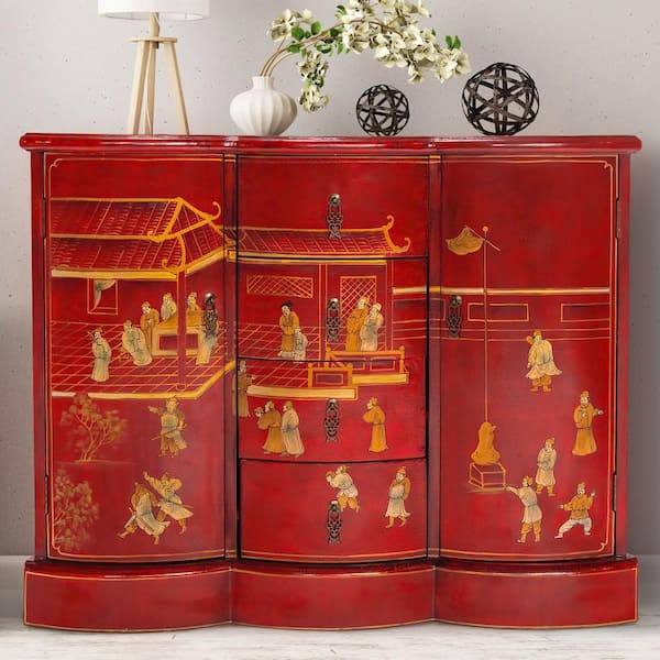 Red Lacquer Courtyard Accent Cabinet