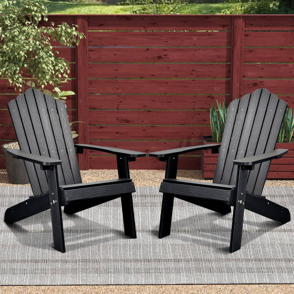 HOOOWOOO Lanier Classic Black Outdoor Plastic Adirondack Chair 2 Pack   Plastic Adirondack Chairs Ad402he 64 1000 