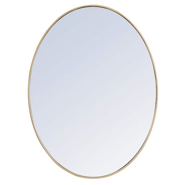 Unbranded Timeless Home 40 in. W x 30 in. H x Contemporary Metal Framed Oval Brass Mirror