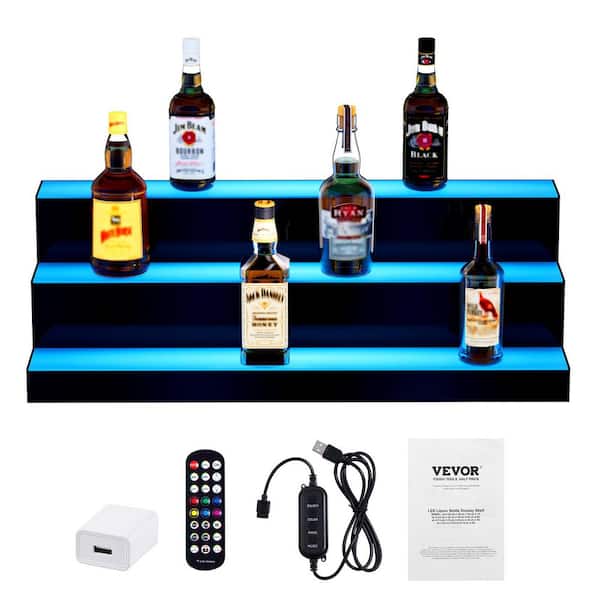 24-Bottles LED Lighted Liquor Bottle Display 30 in. Illuminated Home Bar Shelf 7-Static Colors Acrylic Wine Rack