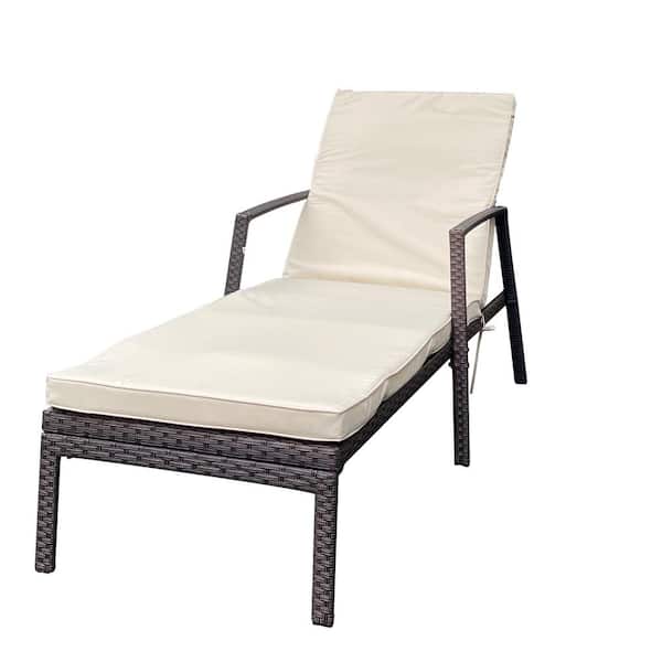 Tunearary Rattan Wicker Outdoor Chaise Lounge Chairs with Adjustable Backrest Beige Cushion