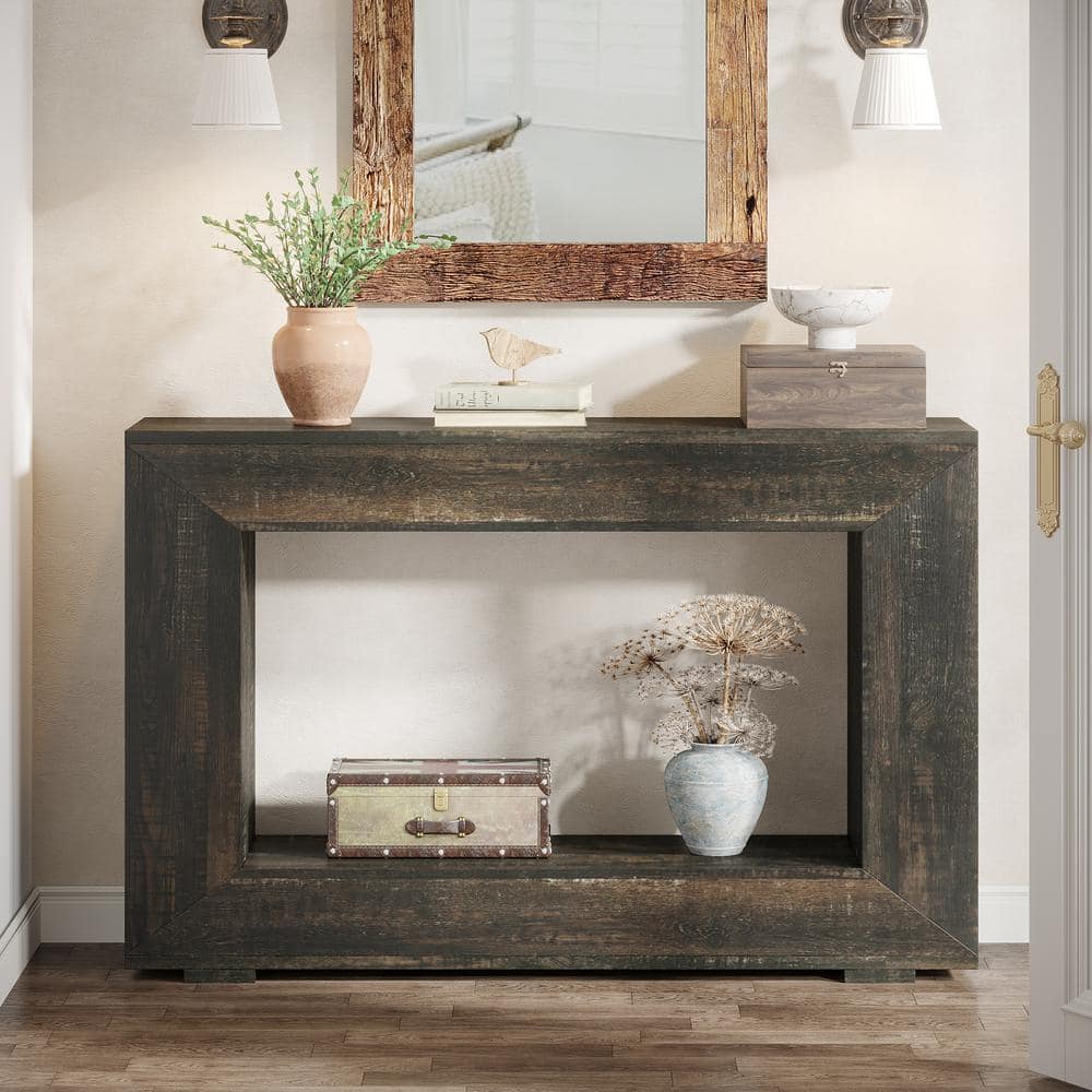 Dark Gray 47" Wood Console Table with Storage