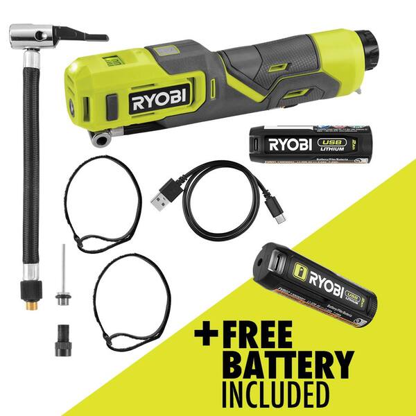 USB-Luftkompressor Von RYOBI – Bis 100 PSI, Für Fahrrad, Auto, Bälle, Mit Akku & Zubehör
