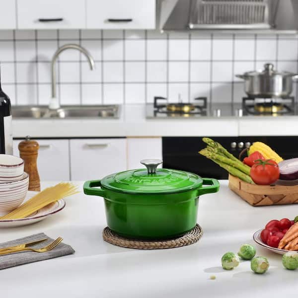 6 qt. Oval Cast Iron Nonstick Dutch Oven in Green with Lid VS-ZTO
