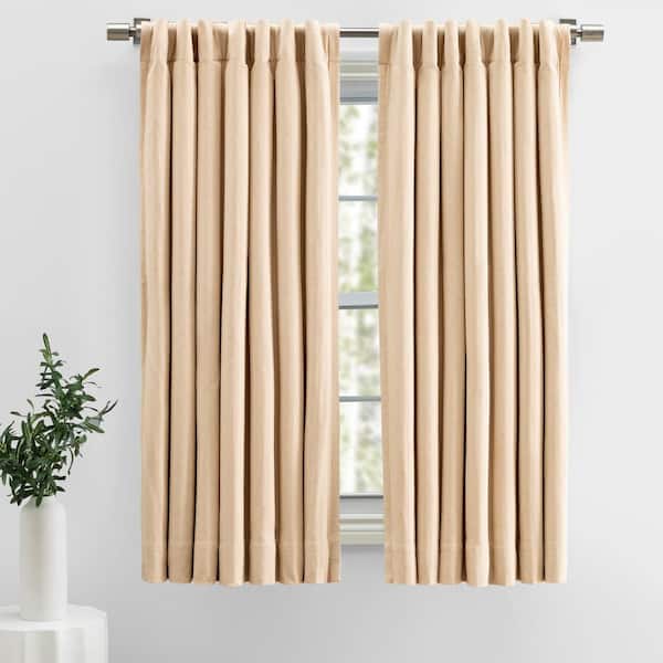 RICARDO Herringbone Oatmeal Solid 48 in. W x 45 in. Room Darkening Single Panel Rod Pocket Curtain