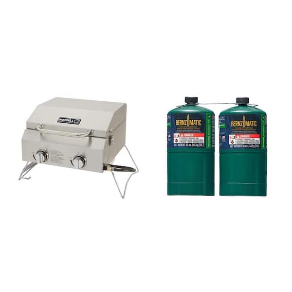 2-Burner Portable Propane Gas Table Top Grill and 1 lb. All-Purpose Propane Gas Cylinder (2-Pack)