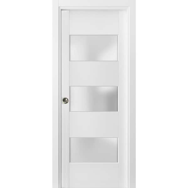 Sartodoors Lucia 4070 30 in. x 84 in. Single Panel White Finished Wood Sliding Door with Single Pocket Hardware
